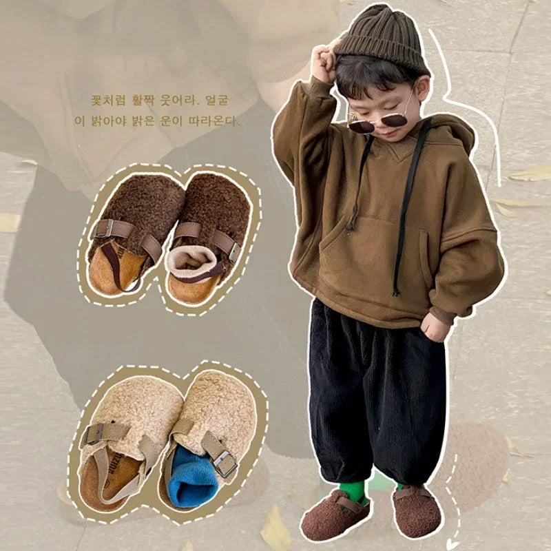 Children's Fleece Elastic Clogs Baby Boys Girls Plush Slipper Toddler Prewalker Footwear