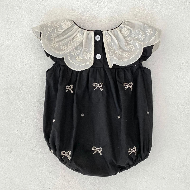Black Embroidery Bow Romper