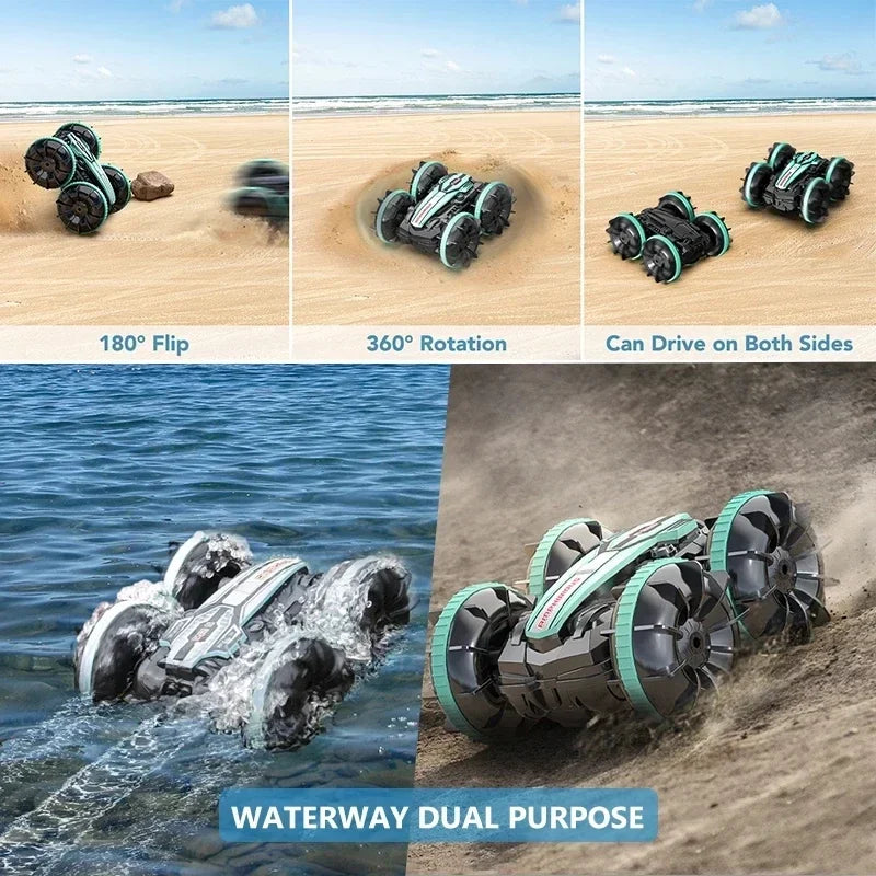 Amphibious RC Car Remote Control Stunt Car 4WD Drift Racing Off Road Waterproof 360° Rotation Stunt Crawler Vehicle Gift Boy Kid