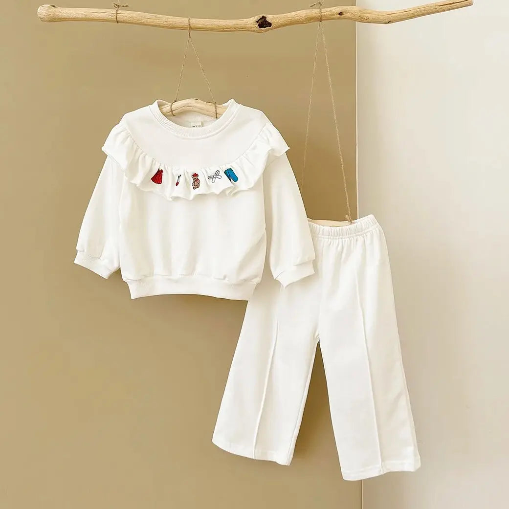 Karen Embroidered Flounce Top Lounge Set