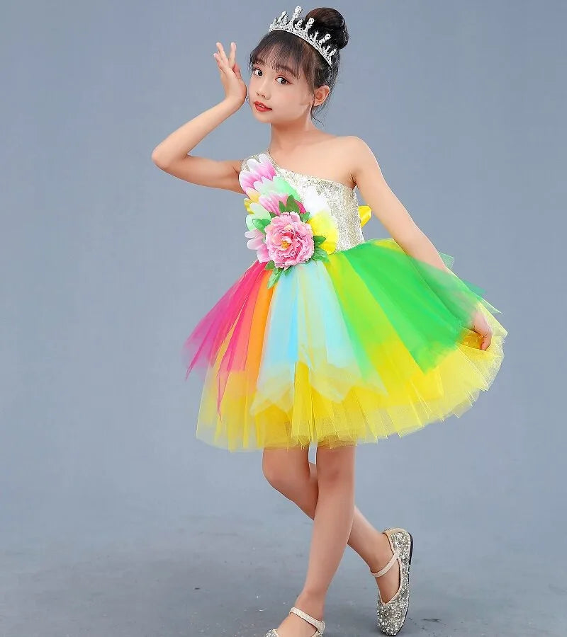 Multicolored Dance Dress Girls Modern Dance Costume Girls Contemporary Freestyle Dance Dress Girls Vestidos De Fiesta