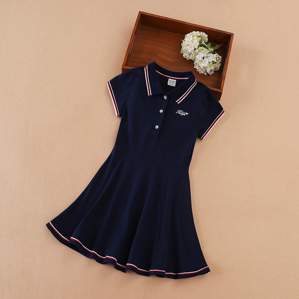 Nyla Girls Tennis Dress Cotton Summer Turn-Down Collar