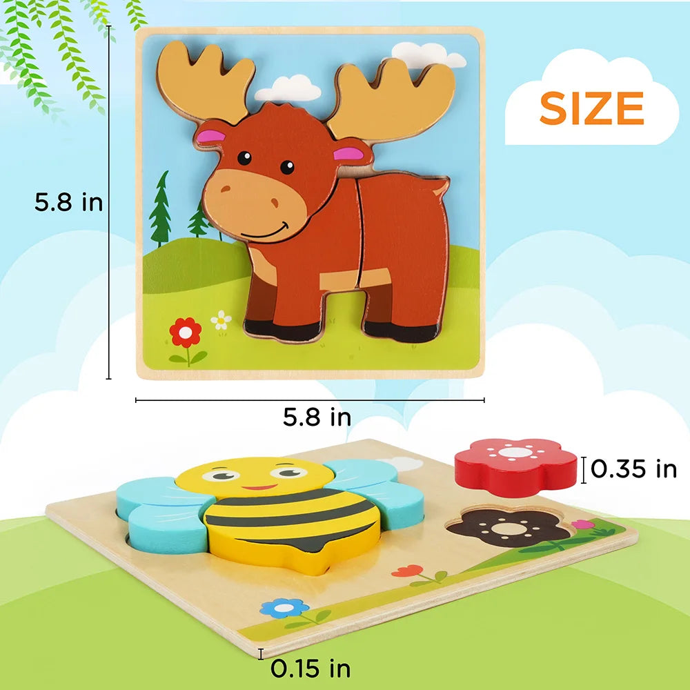 8 Pack Animal Wooden Puzzles Toys For Toddlers Boys Girls