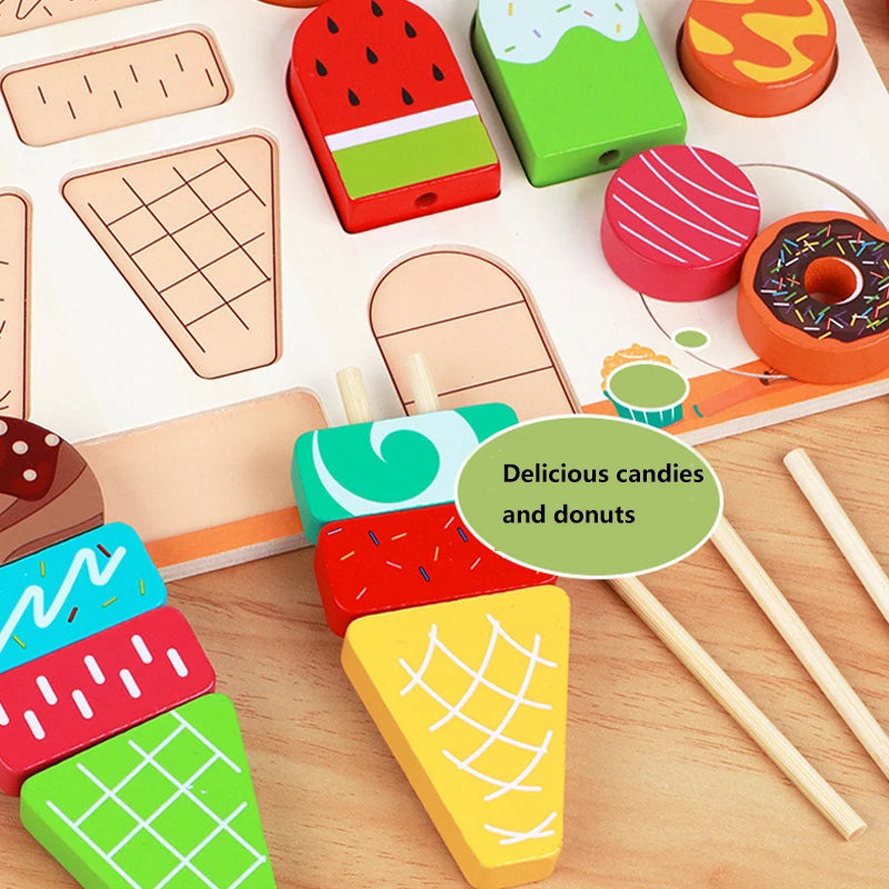 Wooden Ice Cream Toys, Playing House Toy, DIY Ice Cream Game, Parent-child Interactive Board Games, Gifts For Boys And Girls
