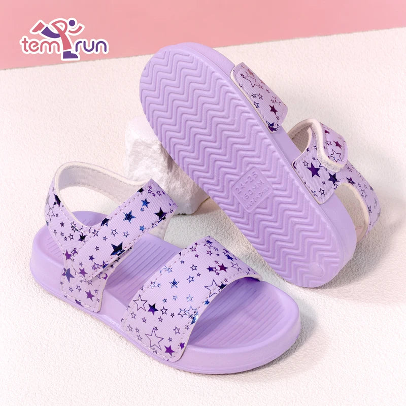 Girls' Shiny Star Outdoor Sandals Summer Printed Soft-Soled Non-slip Slippers Open-Toe Durable Baby Beach Shoes