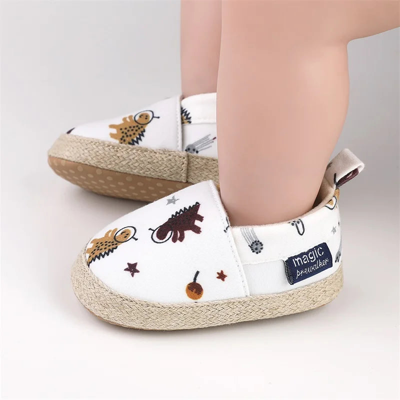Baby Boy Girl Shoes Dinosaur Print Closed Toe Walking Shoes