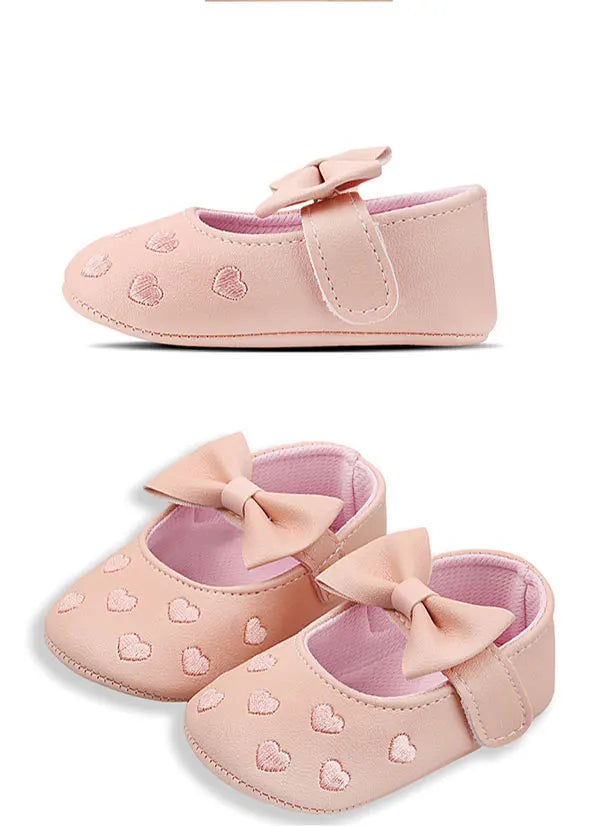 Baby Shoes Classic Dress Cute Bow-knot Heart Anti-slip Soft Sole