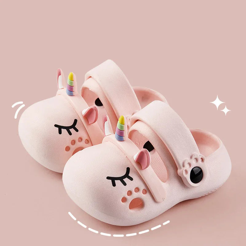 Kids Sandals Girls Mules Cartoon Unicorn Baby Slippers Flat Summer Children's Garden Girl Shoes