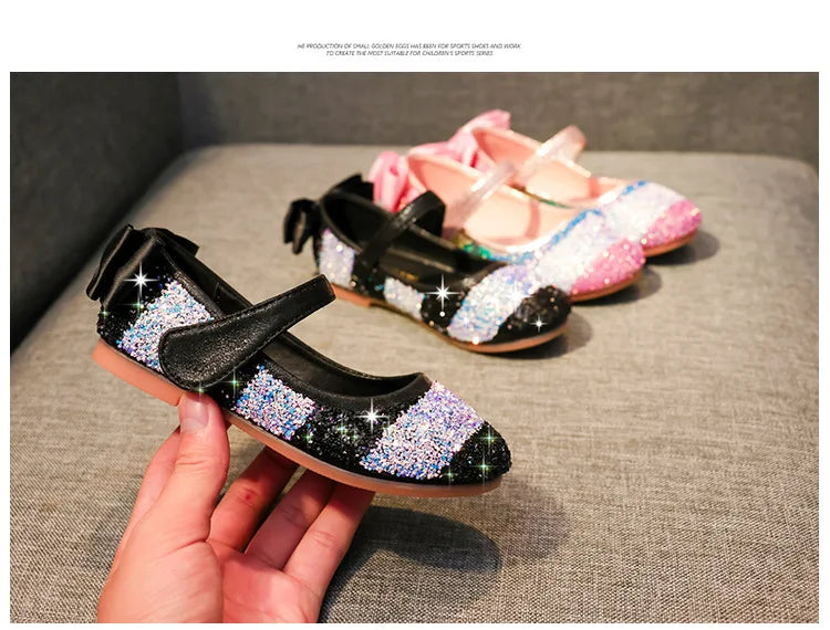 Girl Shoes Spring New Girls Soft Sole Leather Shoes Rainbow Sequins Dress Princess Shoes Kids Shoe Mary Jane Shoe Zapatos Niña