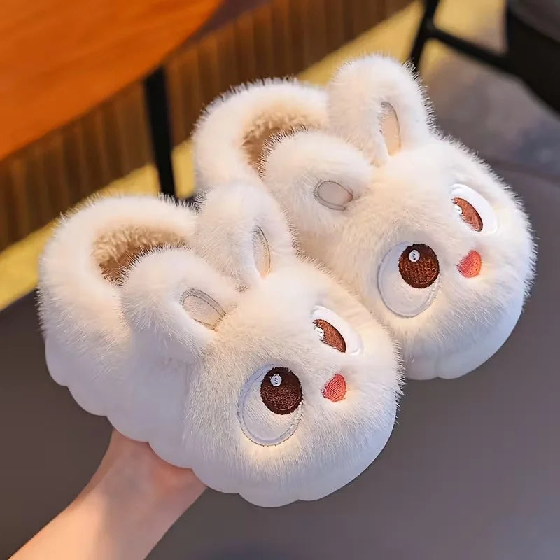 Kids Non-Slip Cotton Slippers with Cute Rabbit Design