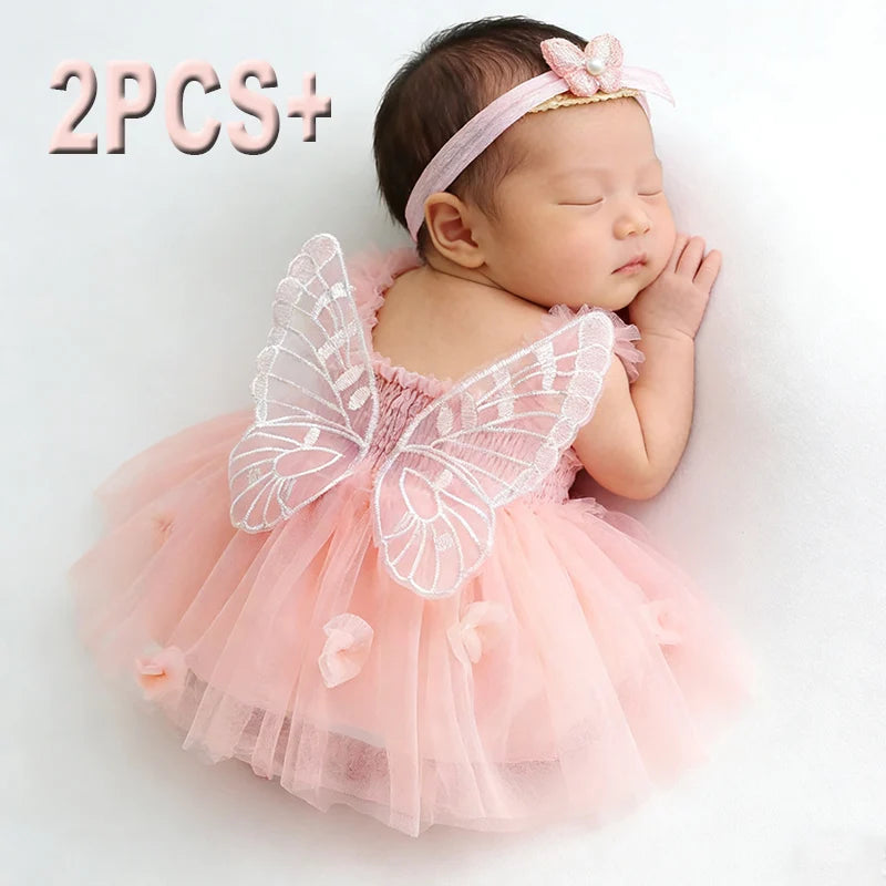 Brynn 2Pcs Newborn Girl Dress with Butterfly Wings