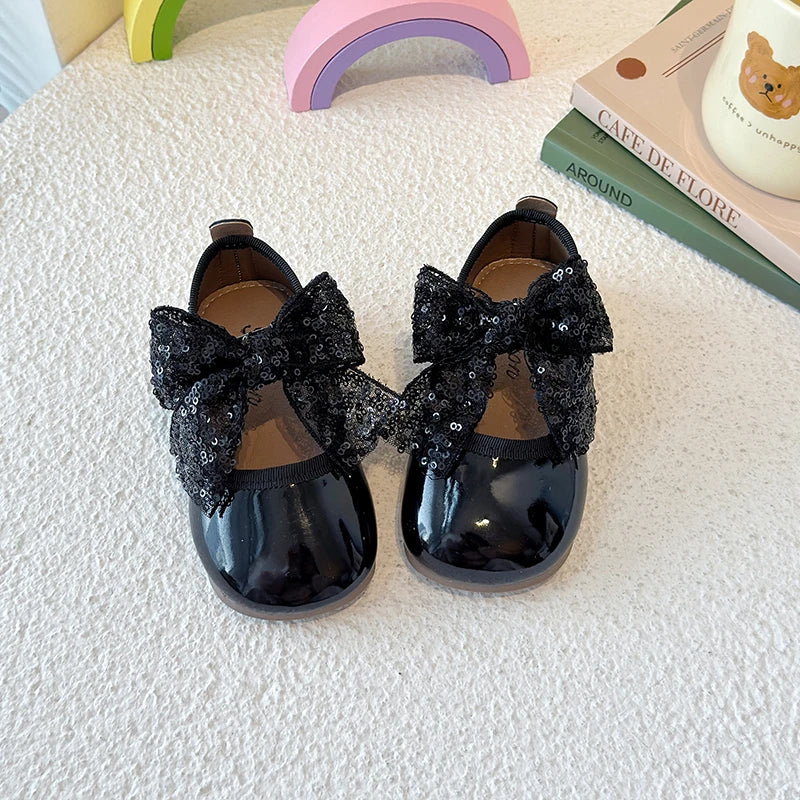 Girls Dance Performance Shoes Black Kids Princess Shoes Mesh Lace Bow 2025 New Girls Flat Shoes Round Toes Elegant Ins Trendy