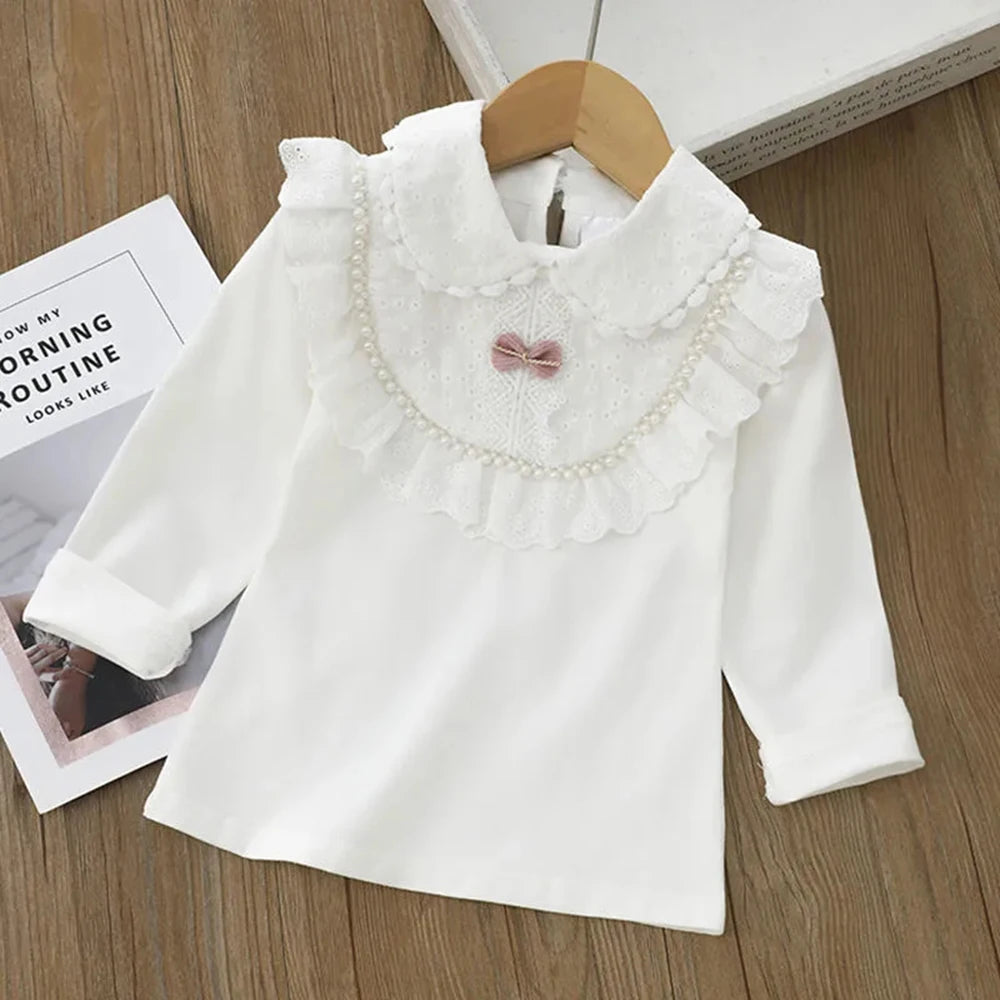 Ursula Long Sleeve Lace Pearl Bow Sweet Top