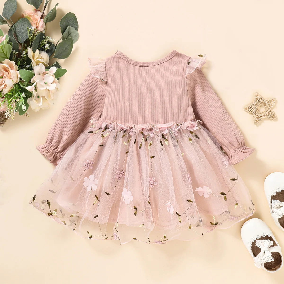New Single Piece Spring And Autumn Baby Girl Baby Pink Princess Dress