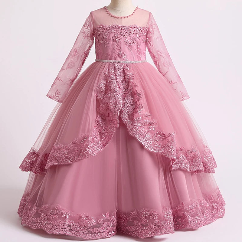 Girls Lace Full Sleeve Princess Dress Kids First Communion Dresses
