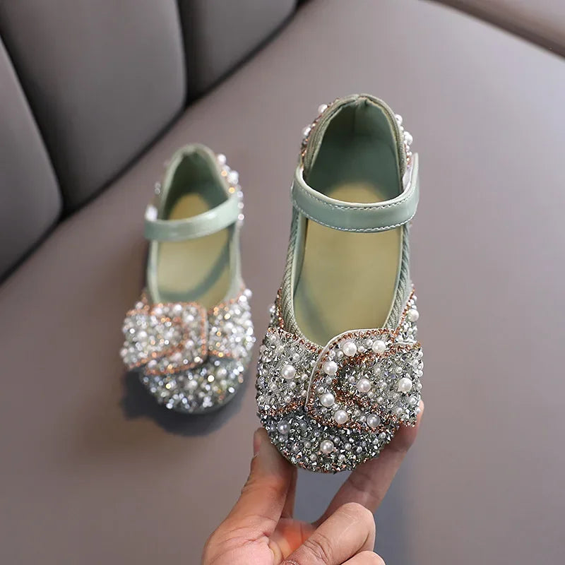 New Childrens Shoes Pearl Rhinestones Shining Kids Princess Shoe Baby Girls Shoe