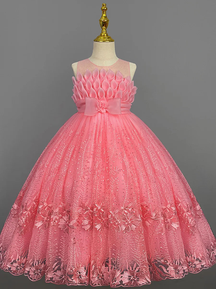 Teenager Girl Long Elegant Dress for Young Girls Flower Girl Princess Dresses Wedding pink Formal Clothes From 4 to12 Years