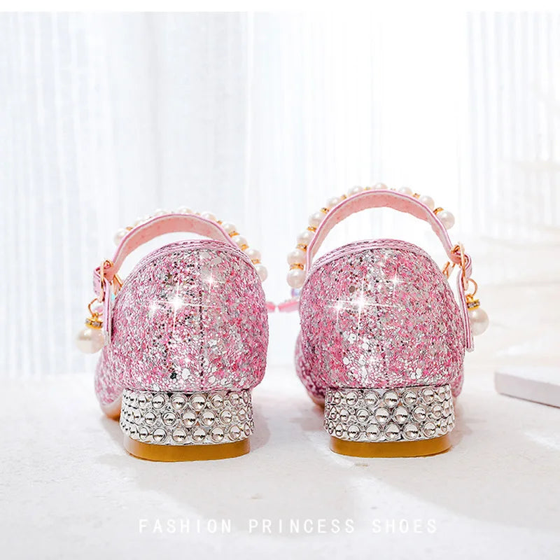 Girls' High Heels Princess Shoes Children's Crystal Showway Performance Shoes