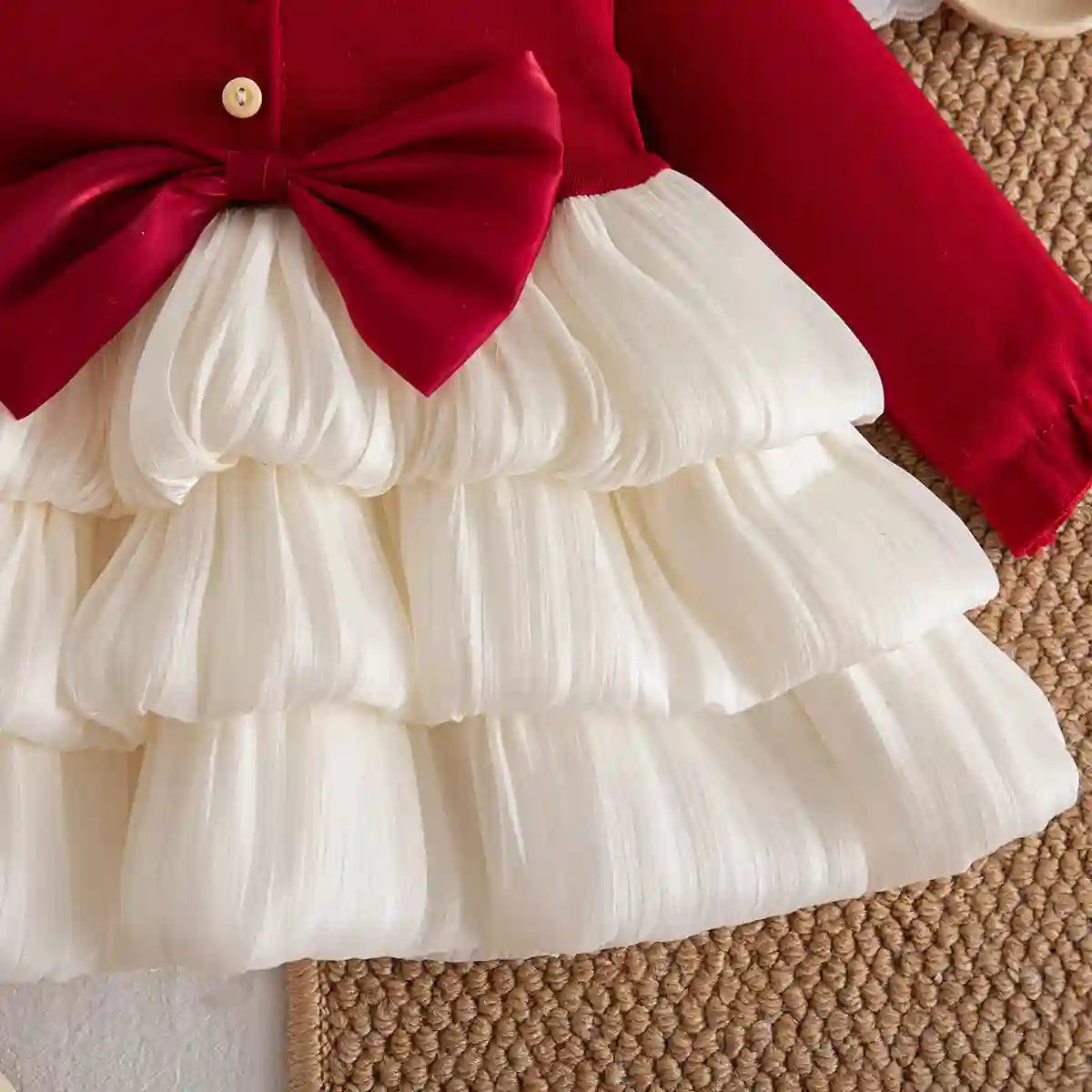Sasha Spring And Autumn New Red Bow Baby Girl Dress