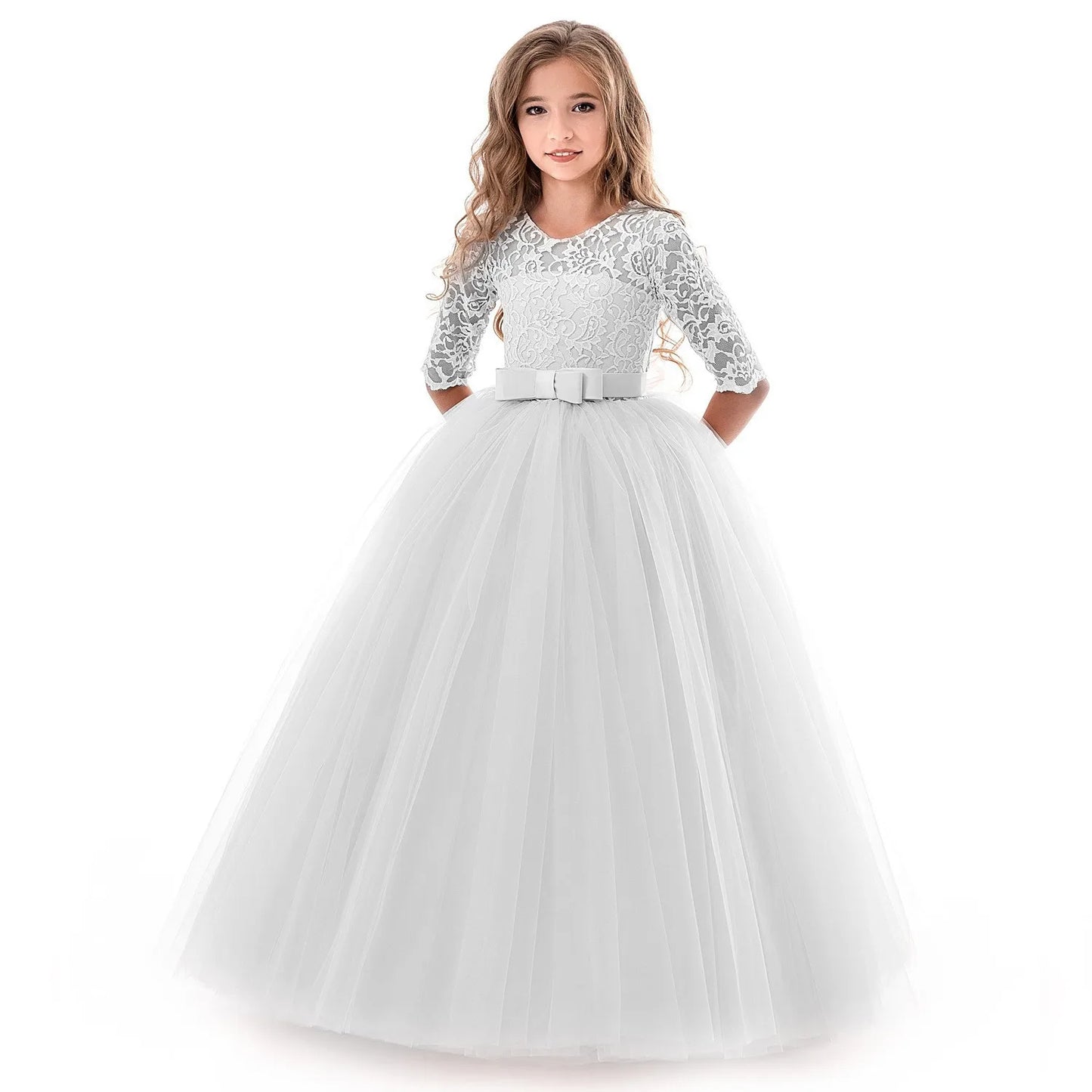 Teenager Girls White Bridesmaid Dresses Wedding Birthday Party Ball Gown