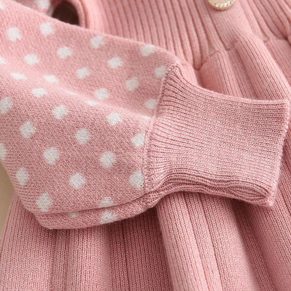 Jaliya Baby Girl Sweater Dress - Knitted, Polka Dots & Warm