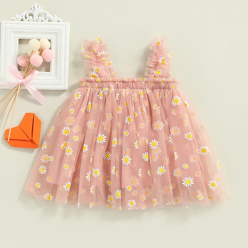 Toddler Dress Kids Girls Party 2023 Summer Sleeveless Daisy Floral Tutu Dress
