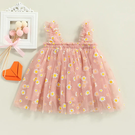Toddler Dress Kids Girls Party 2023 Summer Sleeveless Daisy Floral Tutu Dress