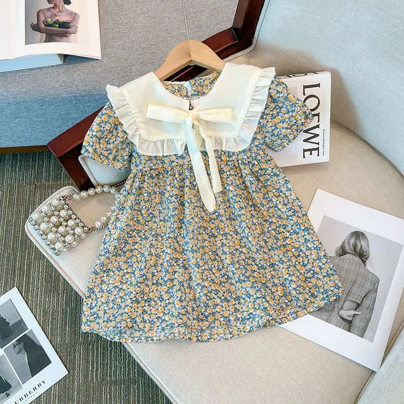 Baby Girl Dresses Summer Floral Bow Short Sleeve Girls Dresses