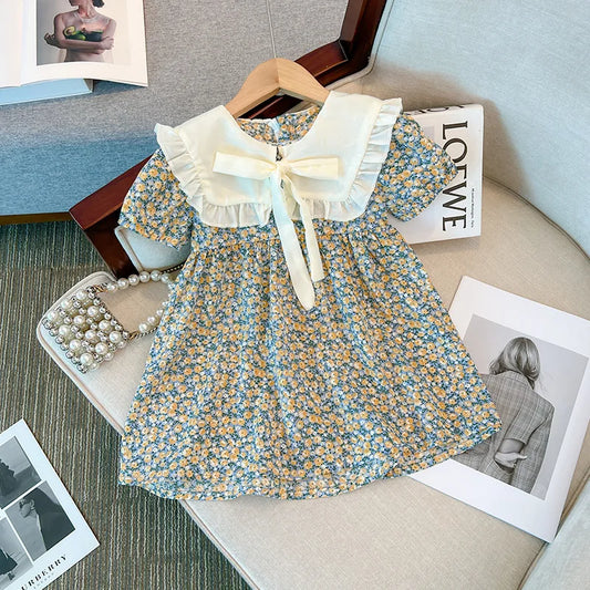 Baby Girl Dresses Summer Floral Bow Short Sleeve Girls Dresses