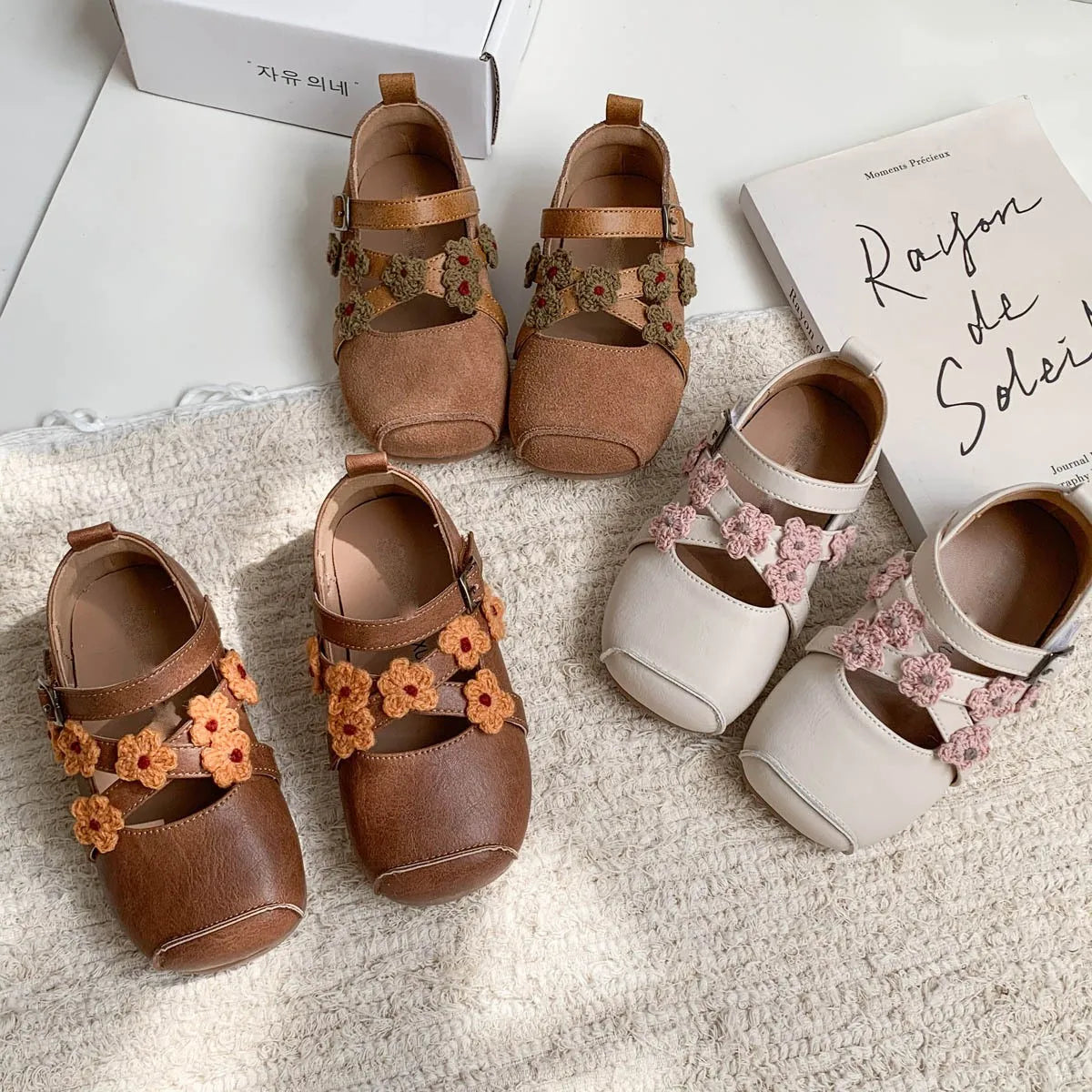 Girls Shoes New Spring Square Toe One-line Buckle Buckle Decoration Shoes Mori Girl Style Outdoor Daily Flat Children Zapatos De