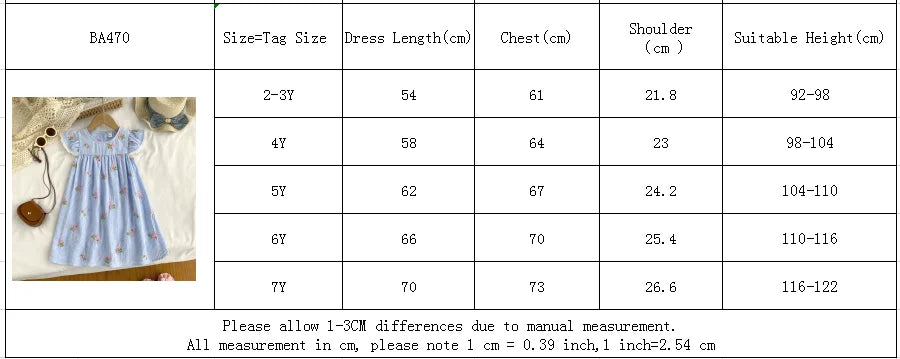 Girl Casual Dress New Fashion Flower Embroidered Striped Flying Sleeve Dress Girls Sweete Vestidos Kids Clothes