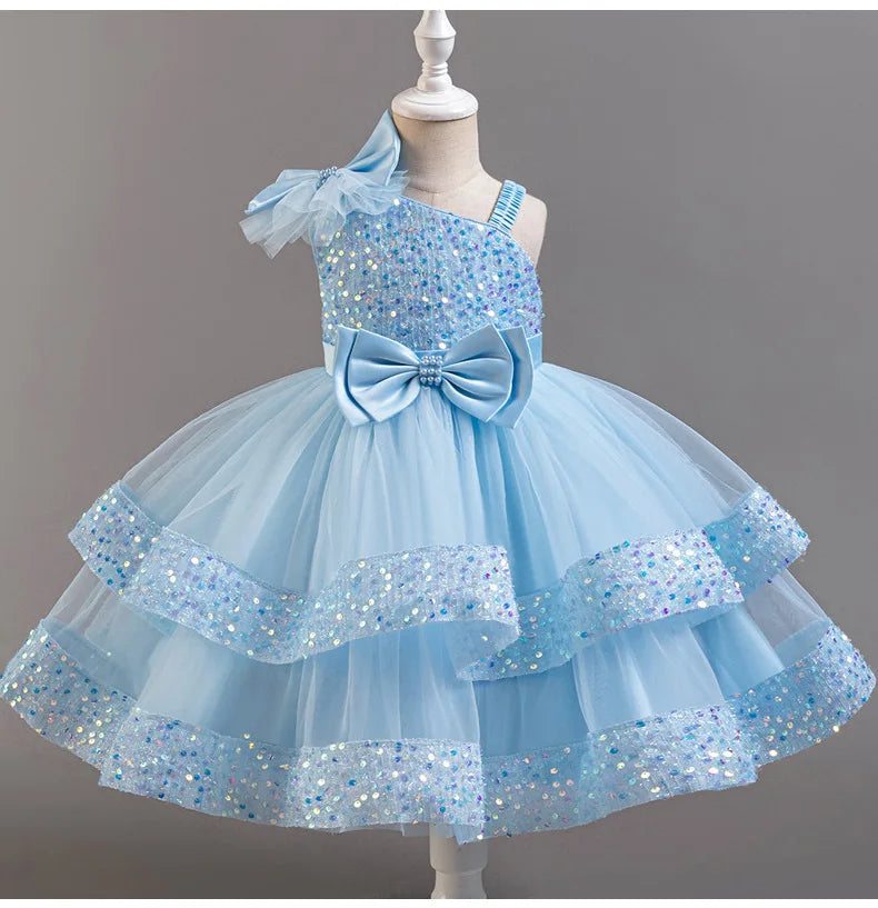 New Girl Dress Sequin Dresses Exquisite Simple Summer Skirt Fashion Evening Dress One Year Old Banquet Retro Princess Dress 2025