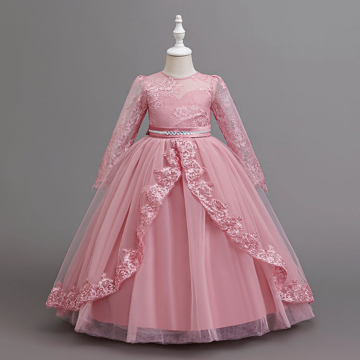 Elegant Baptism Bridesmaid Party Girl Dresses Long Sleeve Princess Dress