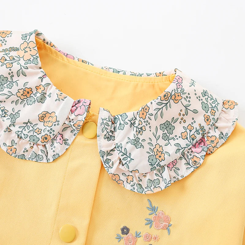 Laila Baby Girls Cute Lapel Collar Jacket Autumn Flowers