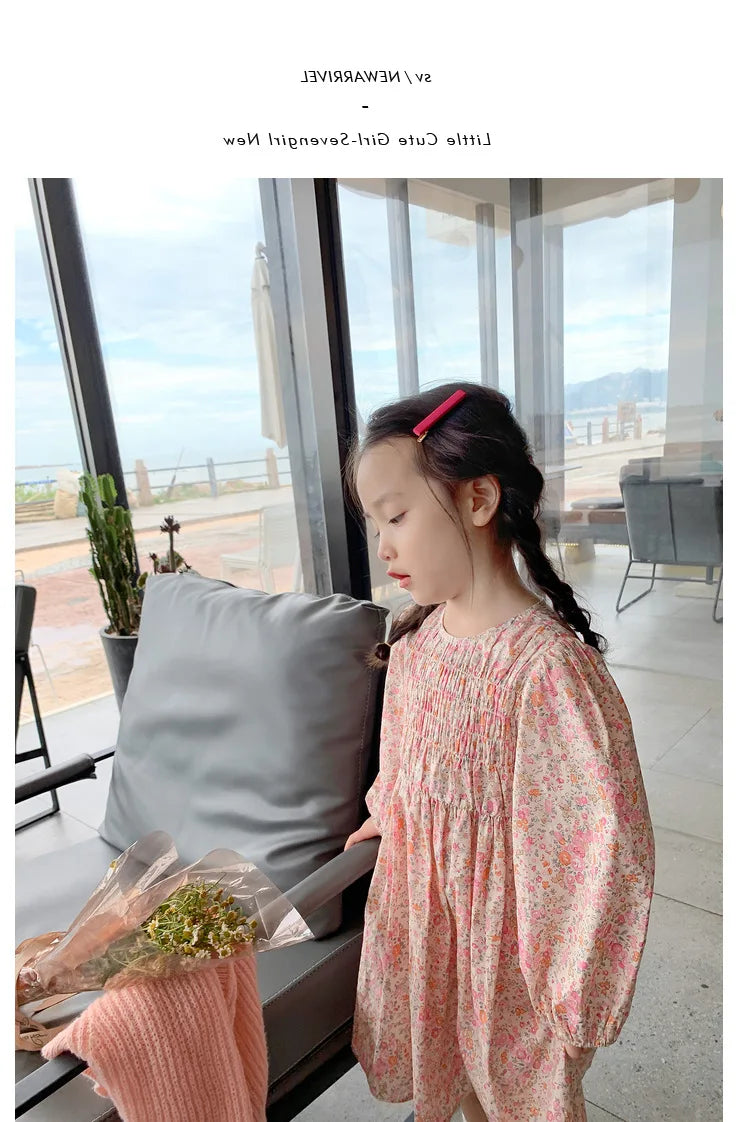 Girls Casual Dresses Floral Crease Sweet Dress Kids Clothes Princess Dress Girls 3 To 7 Years Flower Girl Dresses for Weddings