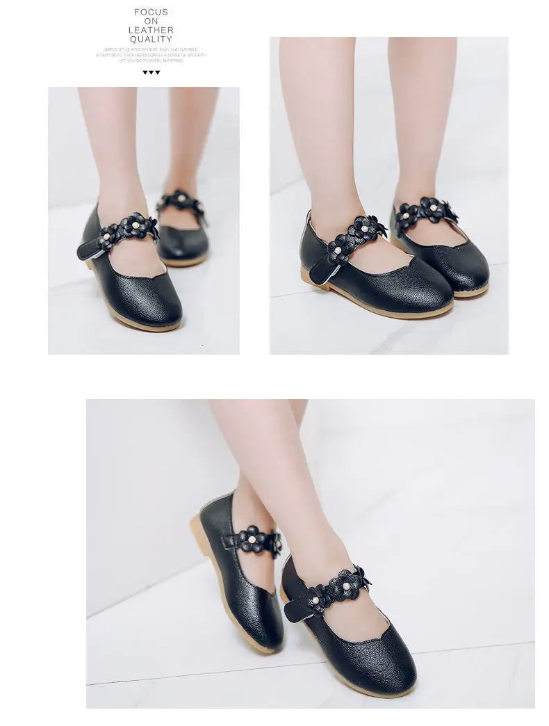 Girls Low-top Solid Color Leather Shoes Princess Shoes Flowers Student Single Dance Shoes White Child Shoes Comfortable Wearable