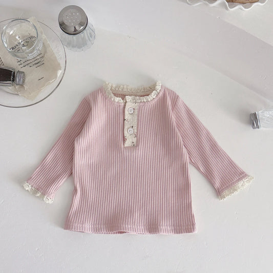 Joana Comfort Solid Color Lace Long Sleeves Tops