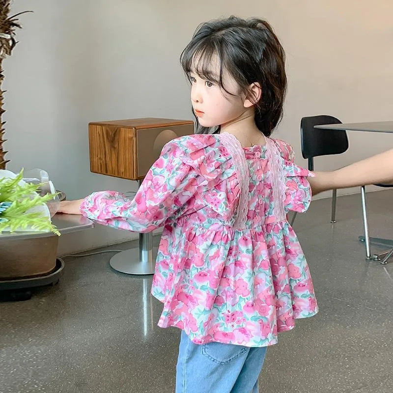 Marianely Floral Print Long Sleeve Shirt Top