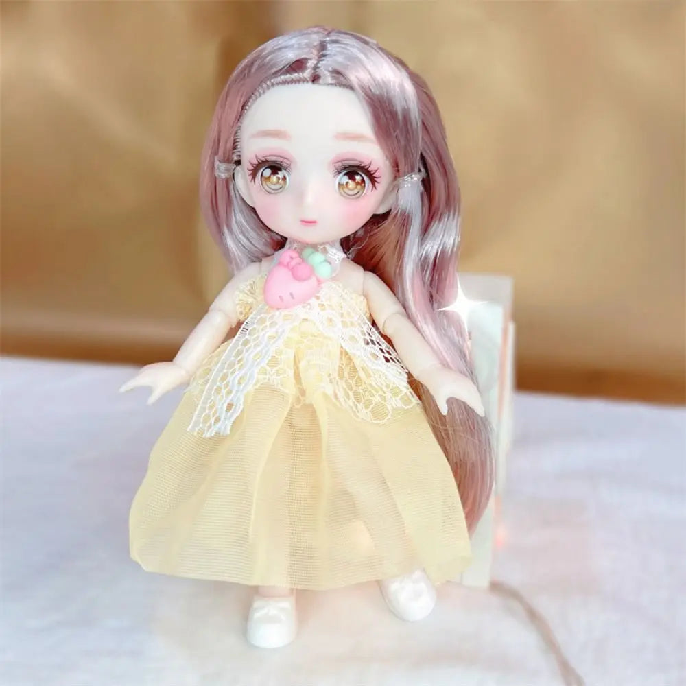1/8 16CM BJD Doll Ball Jointed Body Anime Eyes Cute Madeup Full Set With Fashion Clothes Headdress DIY Toys For Girl Gift