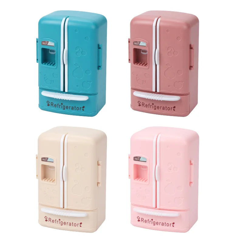 Cute Simulation Microfilm Furniture Double Door Refrigerator 1:12 Dollhouse Kitchen Model Decorations For Girl Birthday Gifts