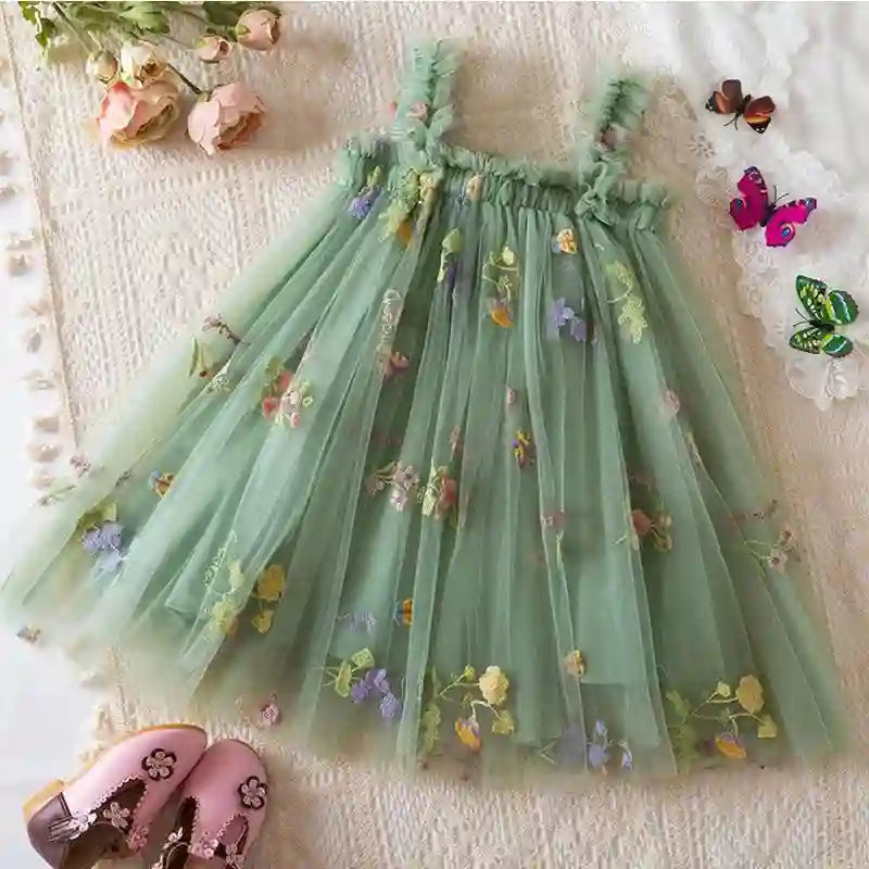 Skye Girls Summer Floral Dress with Bow and Embroidery