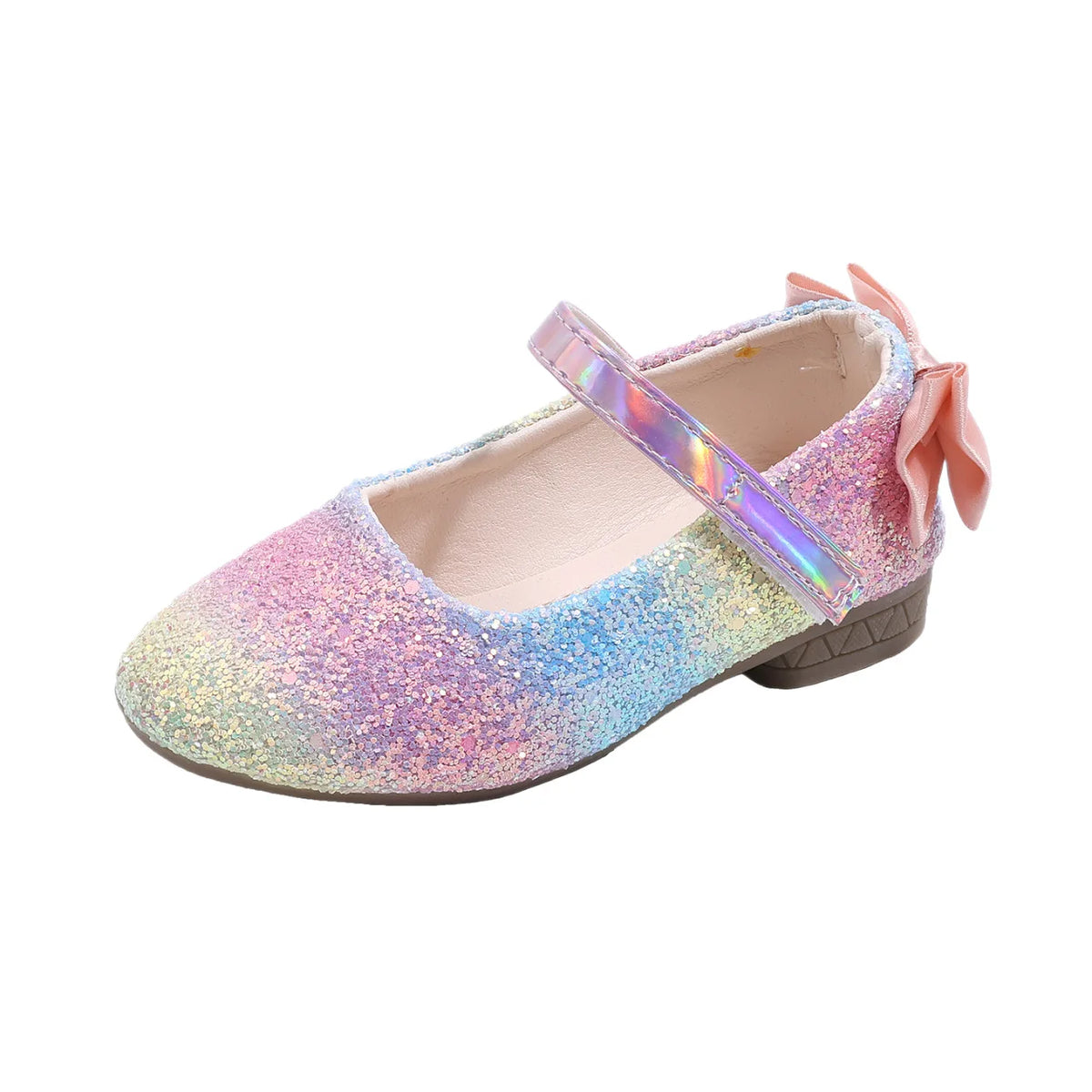 2026 Girl Shoes Spring New Girls Soft Sole Leather Shoes Rainbow Sequins Dress Princess Shoes Kids Shoe Mary Jane Shoes