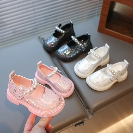 2025 Shoes NewGirls Leather Shoes for Party Wedding Kids Princess Rhinestones Shoes