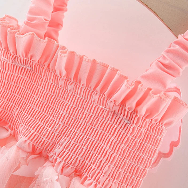 Raven Girls Summer Dress with Butterfly Mesh Splicing