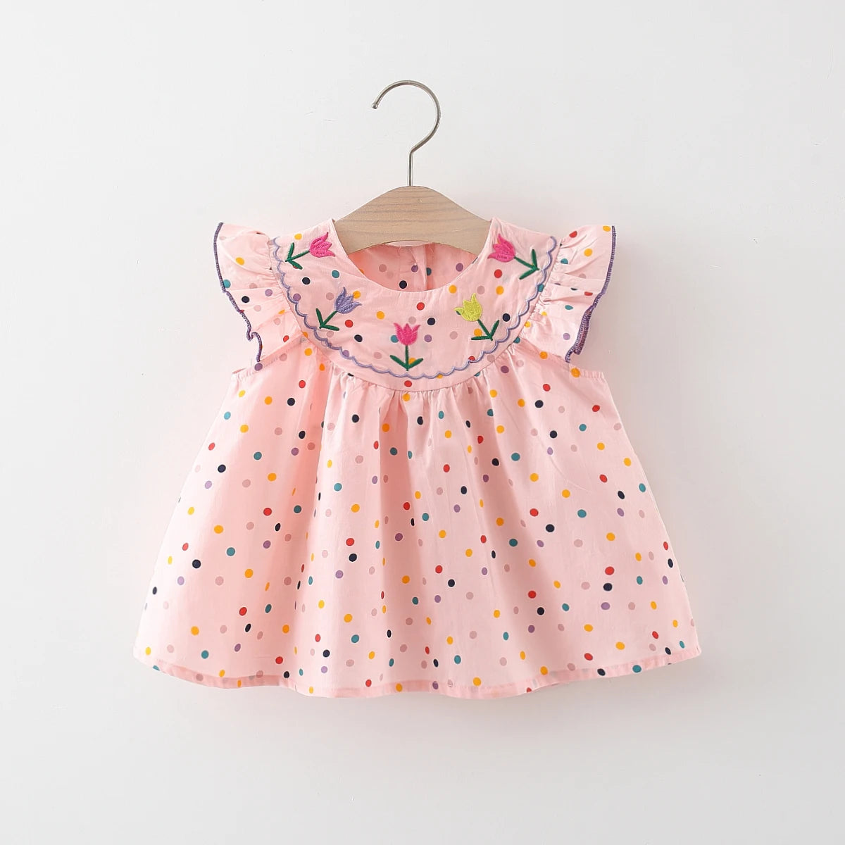 Kadia Polka Dot Baby Dress with Flower Embroidery