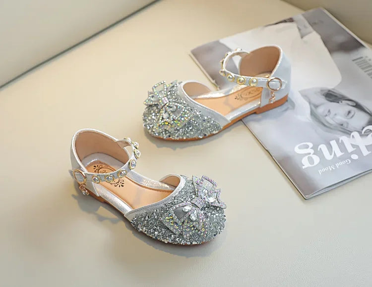New Children Princess Shoes for Girls Bowtie Glitter Children Baby Dance Shoes