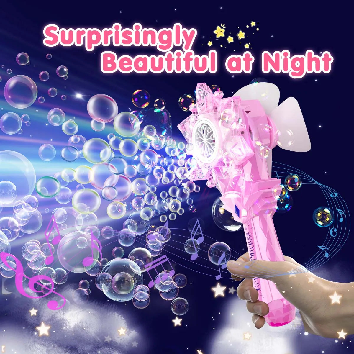 VATOS Recharge Bubble Wand X2 for Kids Girls Boys LED Electric Auto Snowflake Bubble