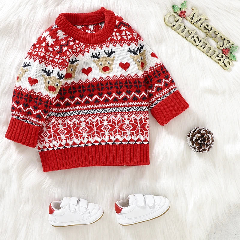 Zain Snowflake Print Cartoon Infantil Xmas Sweater