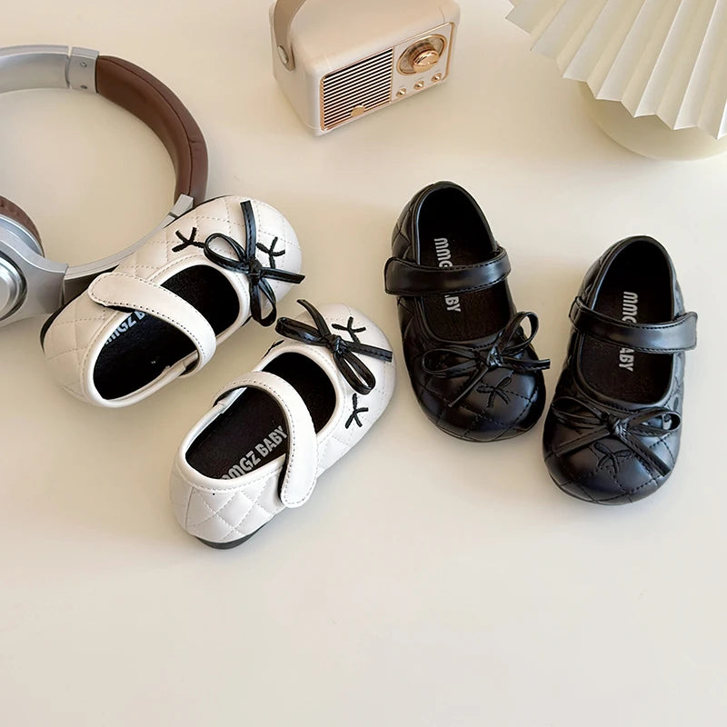 Girls' Leather Shoes 2025 Spring/Autumn New Fashion Bow Kid's Princess Shoes Soft Sole Non-slip Children's Shoes 16-25