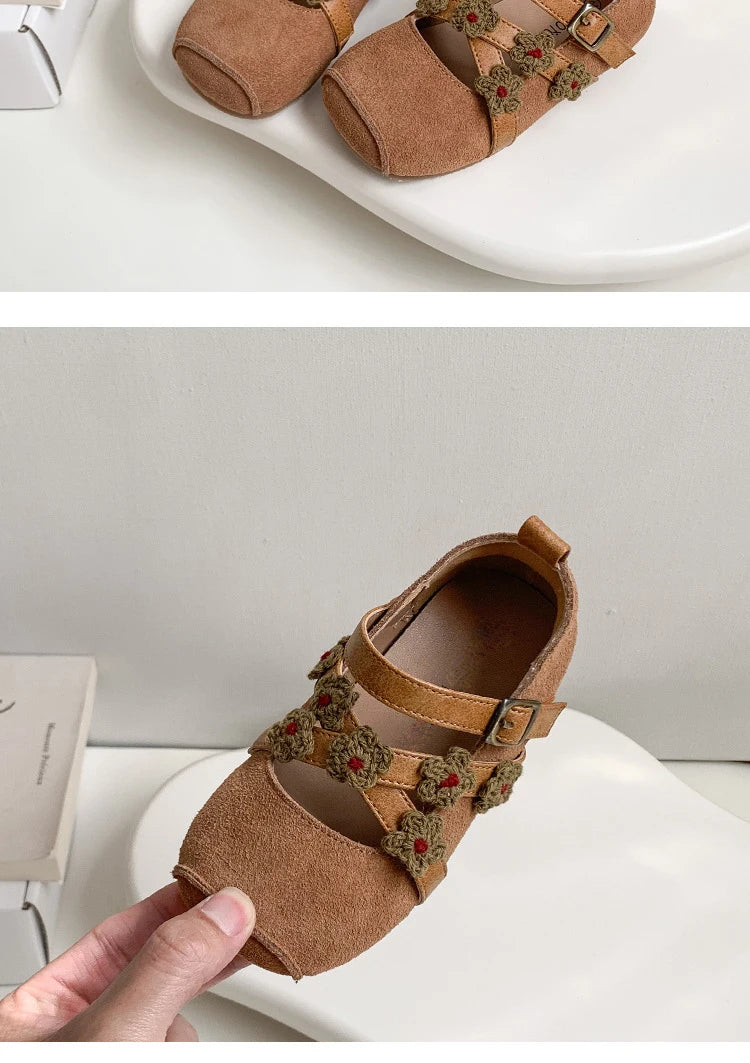 Girls Shoes New Spring Square Toe One-line Buckle Buckle Decoration Shoes Mori Girl Style Outdoor Daily Flat Children Zapatos De